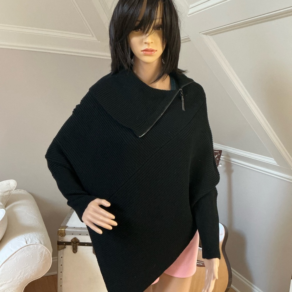 White House Black Market Black Asymmetrical Poncho Sweater. Size XS / S. EUC